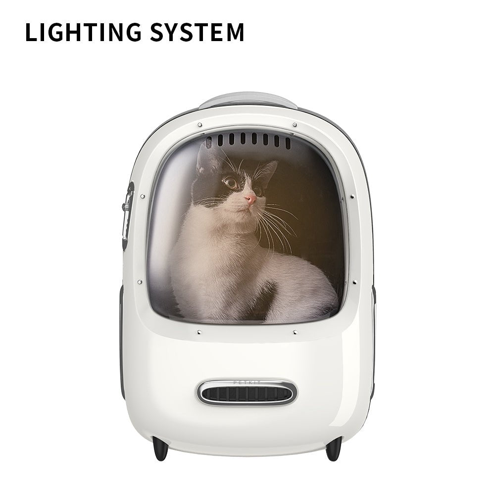 Breezy 2 Cat Carrier with built-in lighting system gently illuminating the interior to help pets feel secure and visible