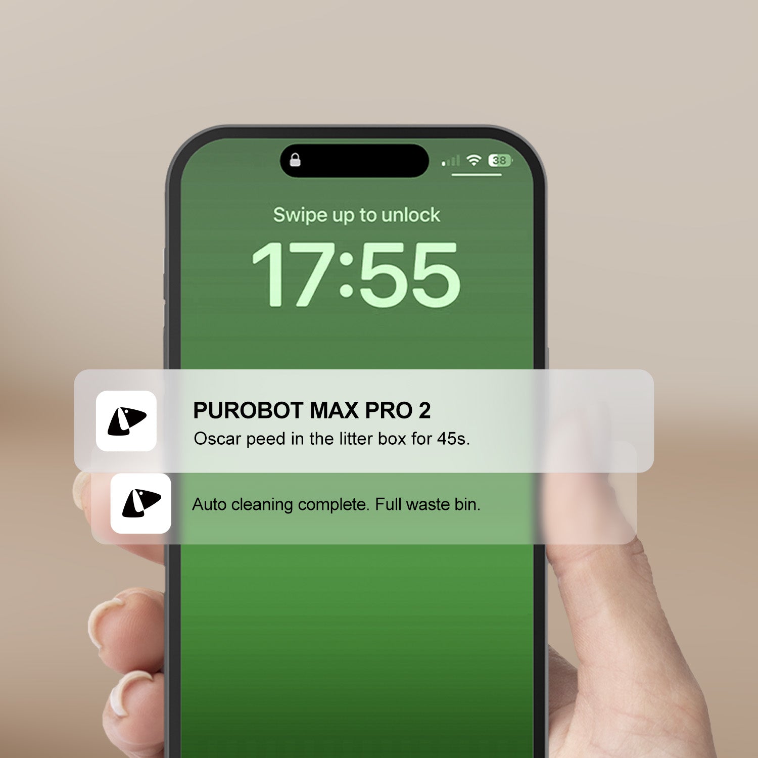 PUROBOT MAX PRO 2 litter box app notifications for cat visits and device status updates in real time