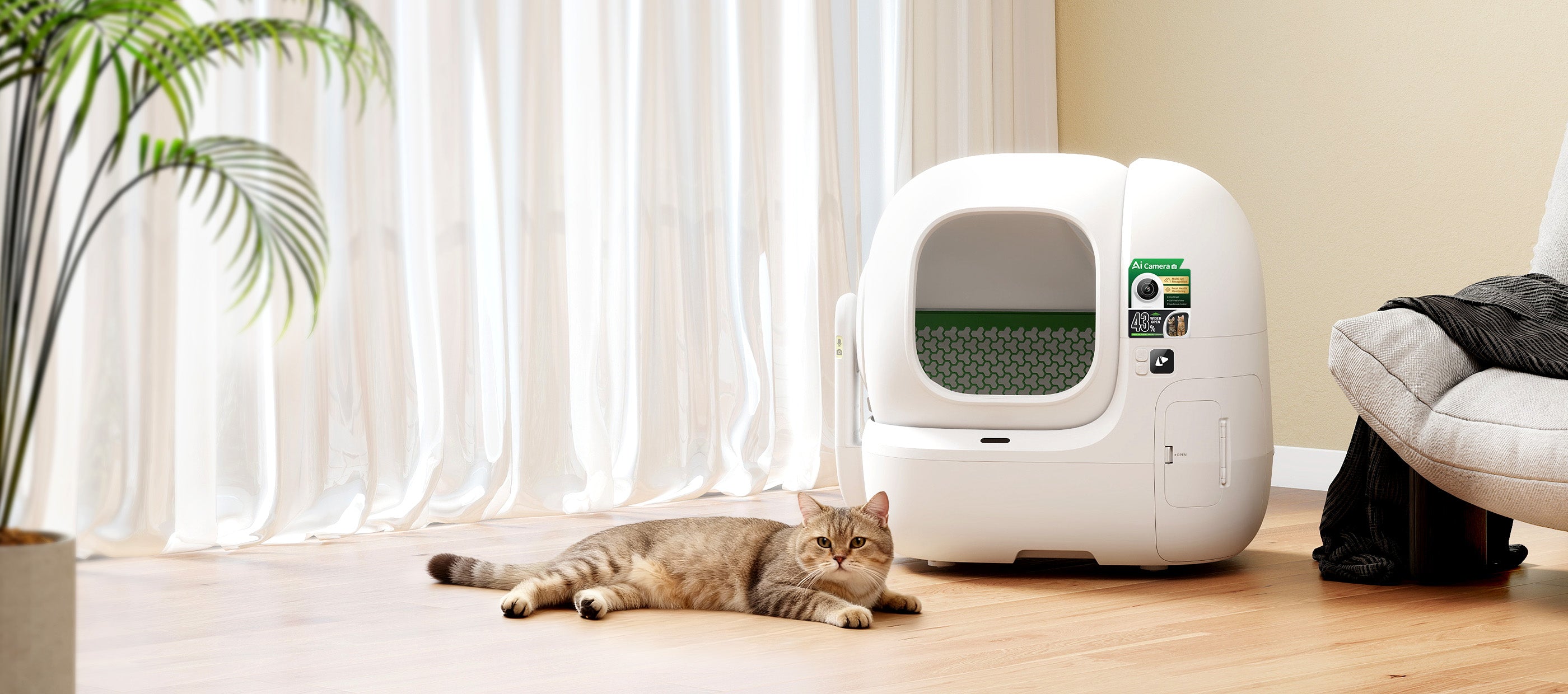 Purobot Max Pro 2 Automatic Cat Litter Box with a cat