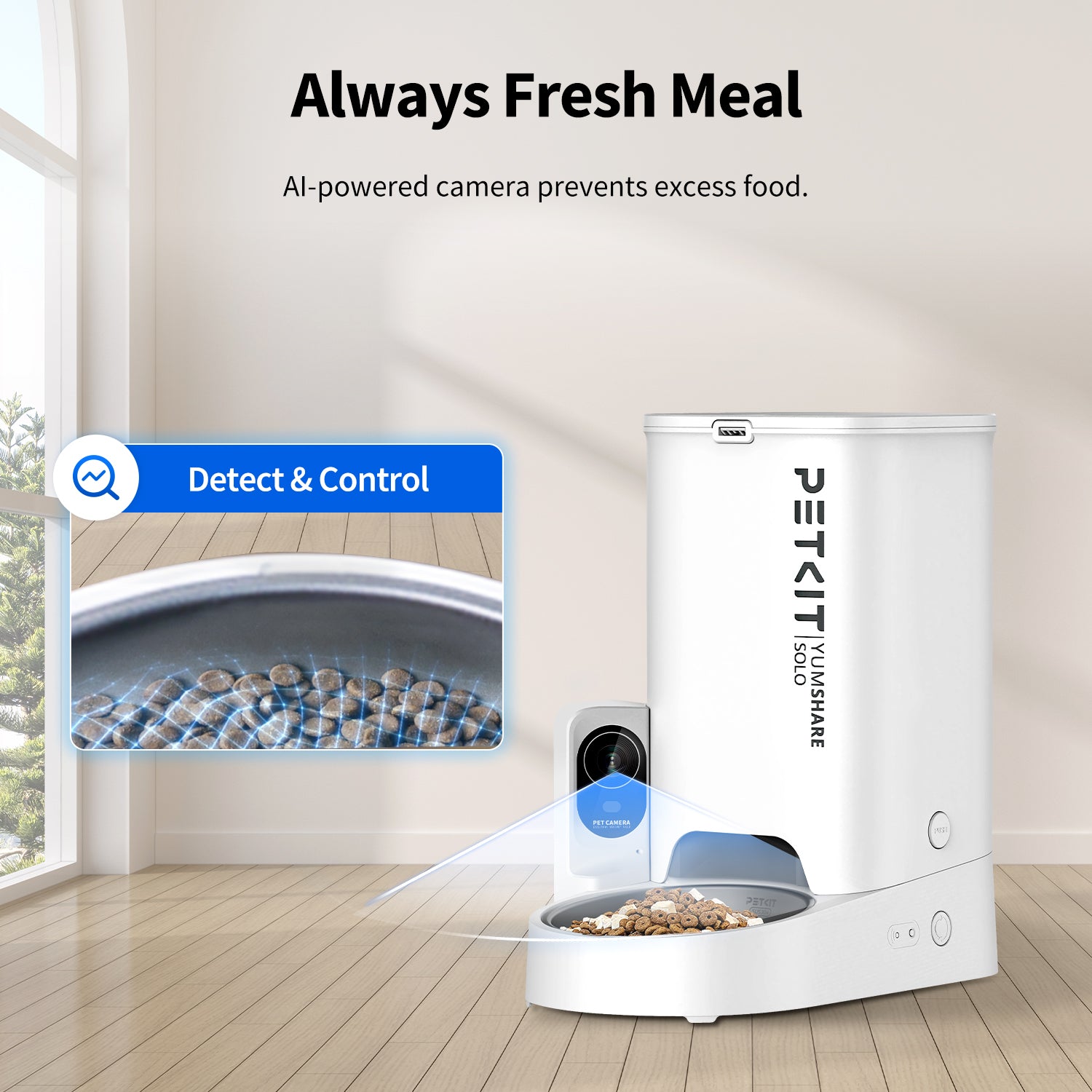 PETKIT YumShare Solo with camera automatic cat feederuses AI-powered camera to prevent excess food and keep meals fresh
