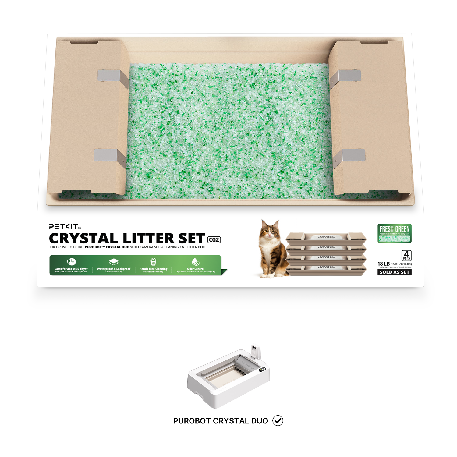 PETKIT Crystal Litter Set Fresh Green is compatible with Purobot Crystal Duo automatic litter box