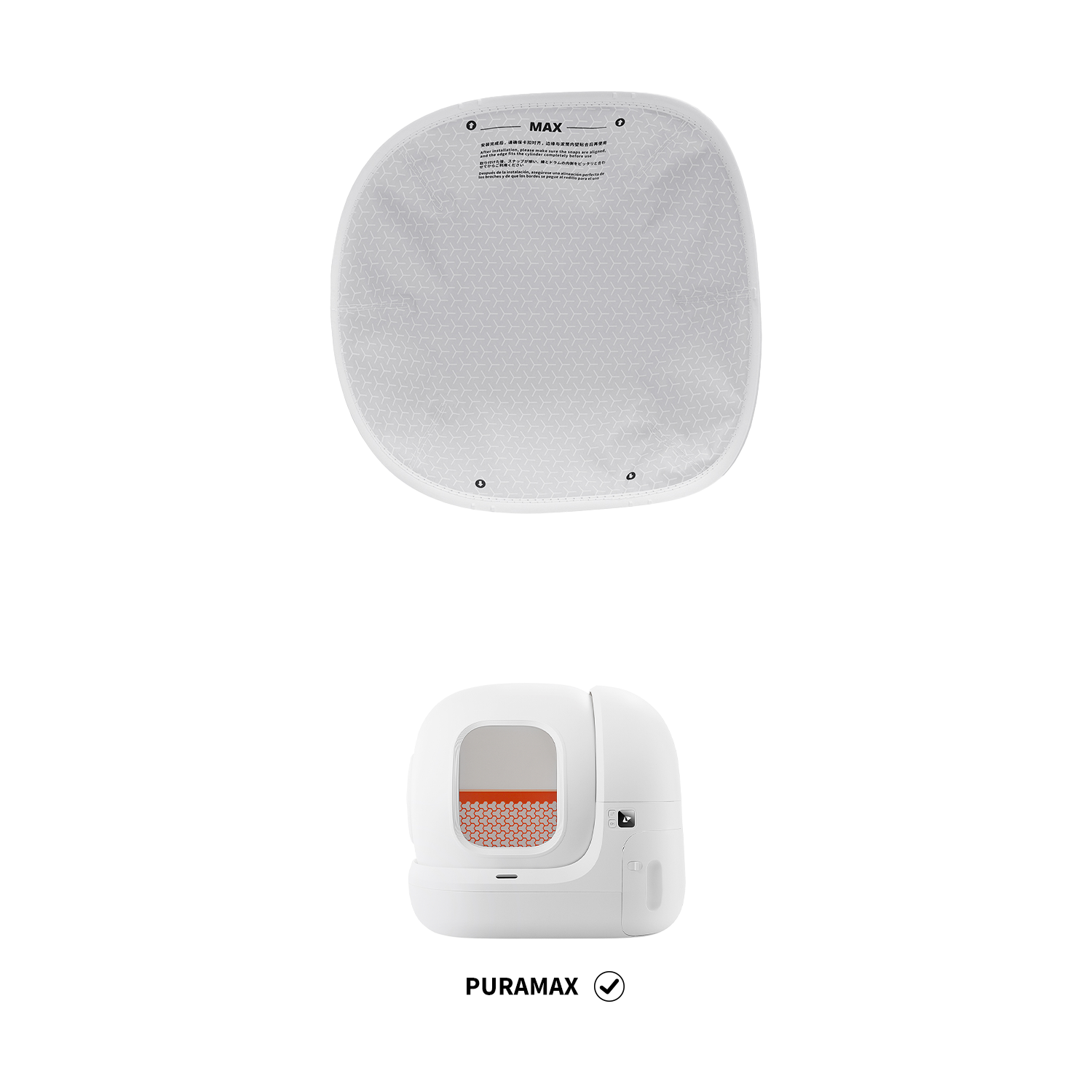 High Performance Cat Litter Pad displayed with PuraMax Automatic Litter Box