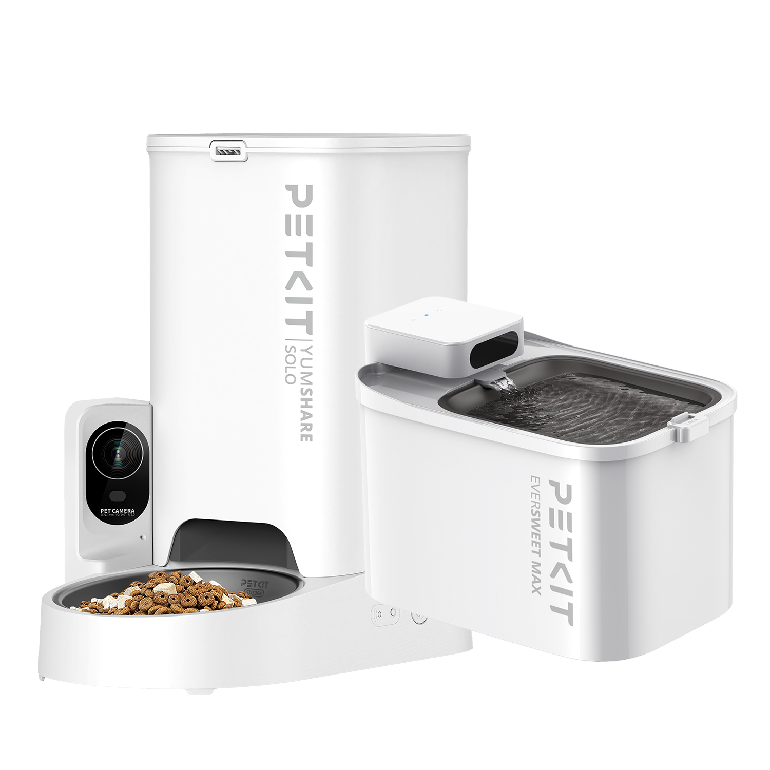 PETKIT YumShare Solo with camera automatic cat feeder  bundled with PETKIT EverSweet Max fountain, a complete feeding and hydration solution for pets